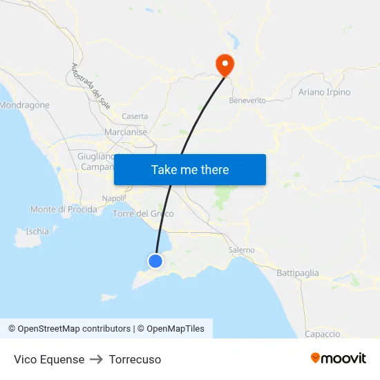 Vico Equense to Torrecuso map