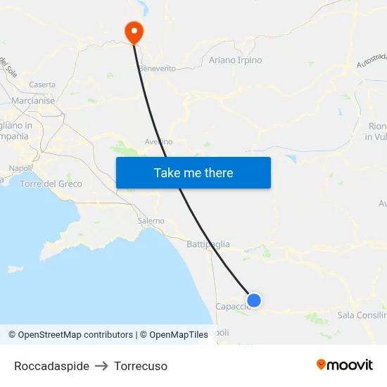 Roccadaspide to Torrecuso map