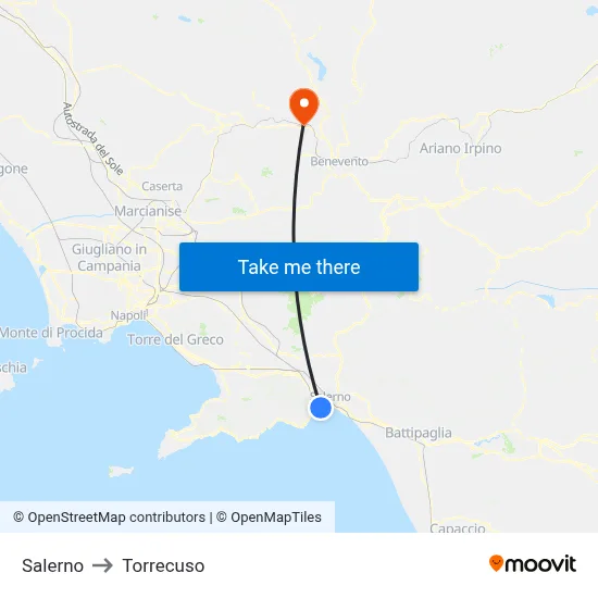 Salerno to Torrecuso map