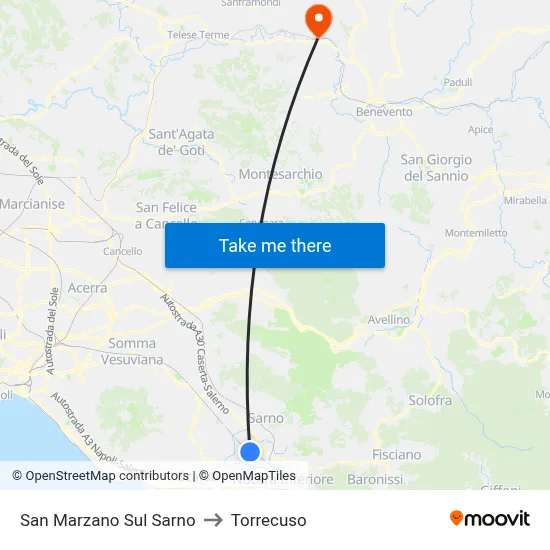 San Marzano Sul Sarno to Torrecuso map