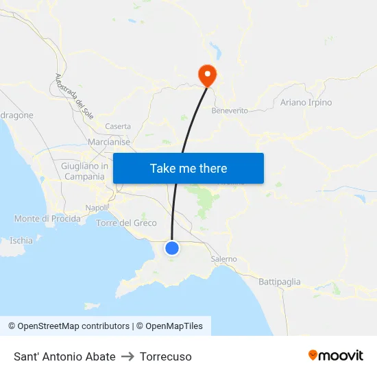 Saint Antonio Abate to Torrecuso map
