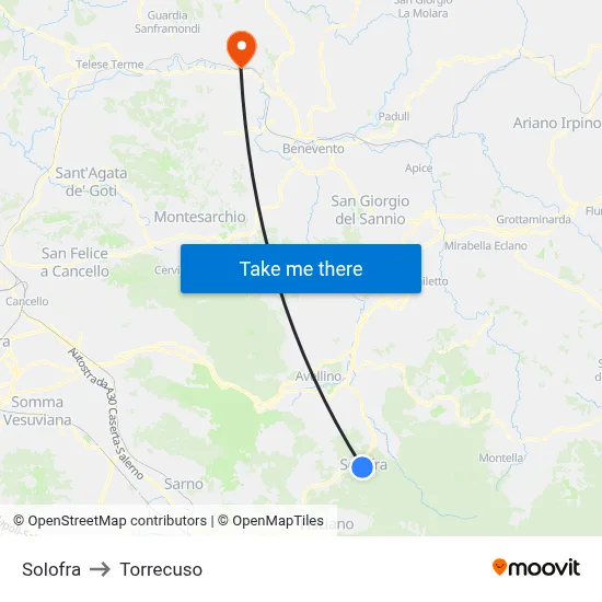 Solofra to Torrecuso map