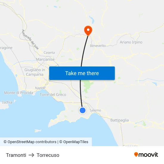 Tramonti to Torrecuso map