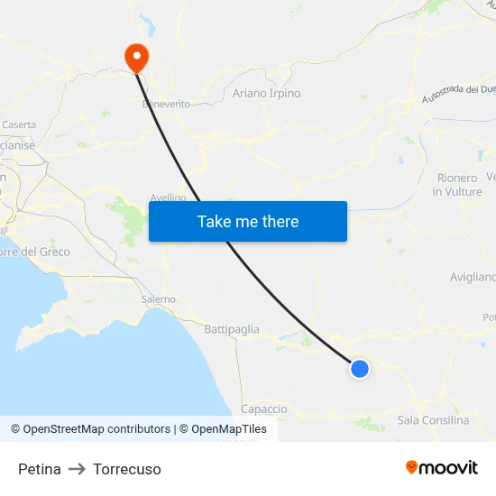 Petina to Torrecuso map