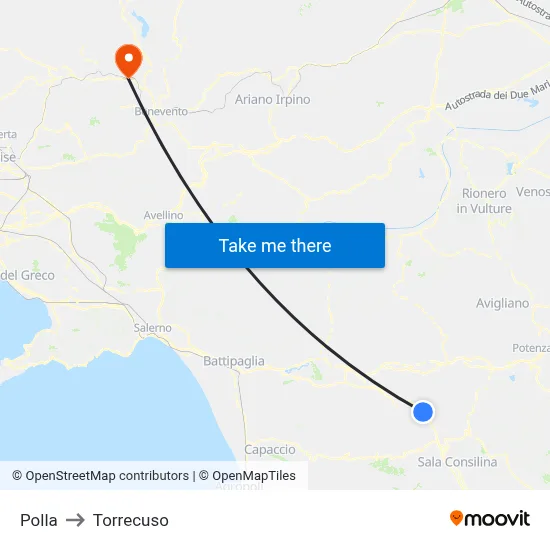 Polla to Torrecuso map