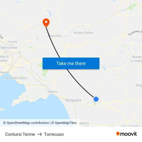 Contursi Terme to Torrecuso map