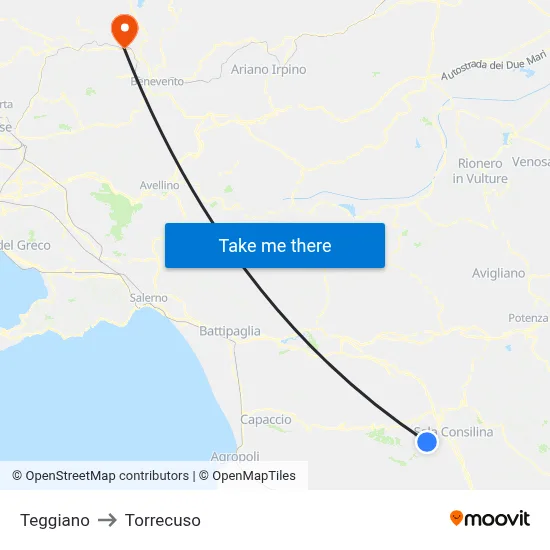 Teggiano to Torrecuso map