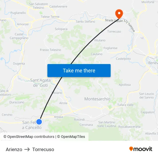 Arienzo to Torrecuso map