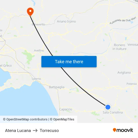 Atena Lucana to Torrecuso map