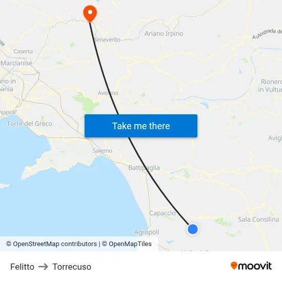 Felitto to Torrecuso map