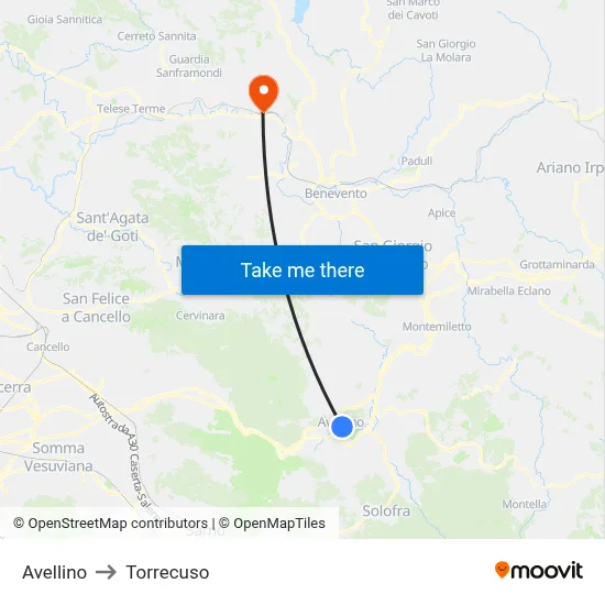 Avellino to Torrecuso map