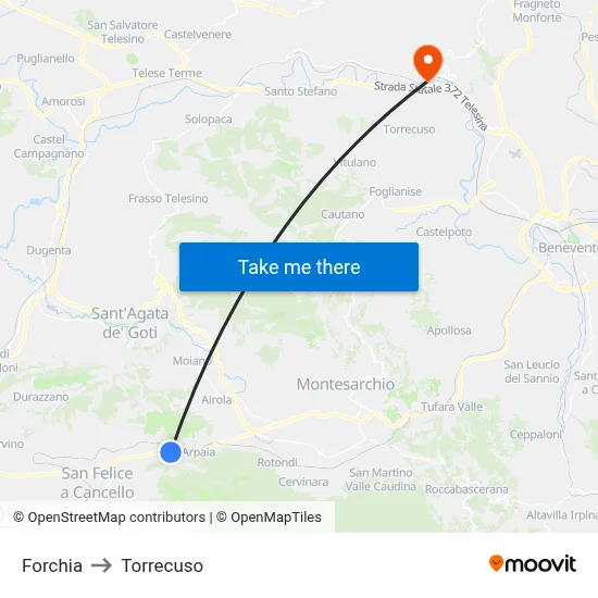 Forchia to Torrecuso map