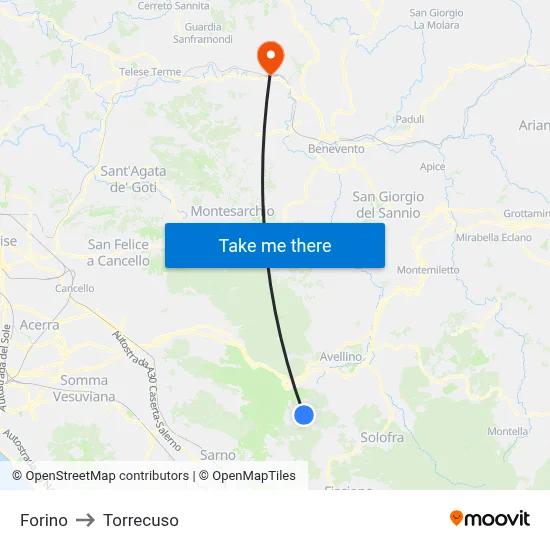 Forino to Torrecuso map