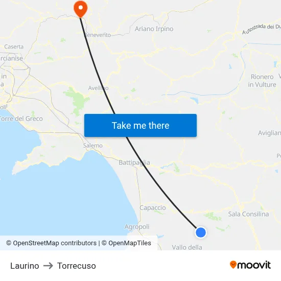 Laurino to Torrecuso map