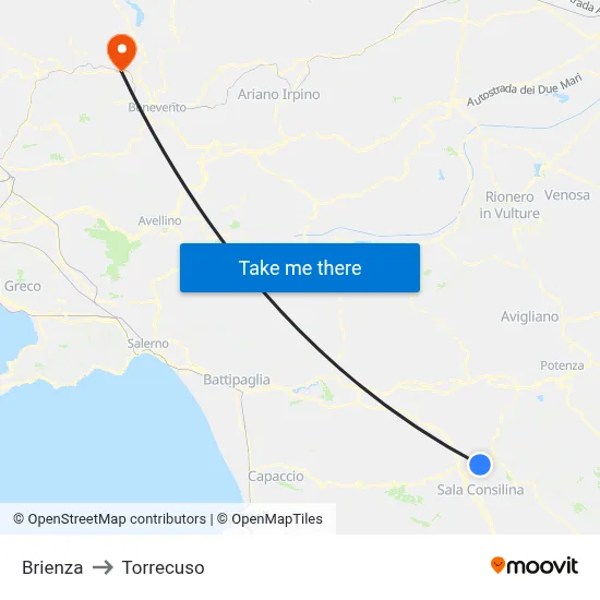 Brienza to Torrecuso map