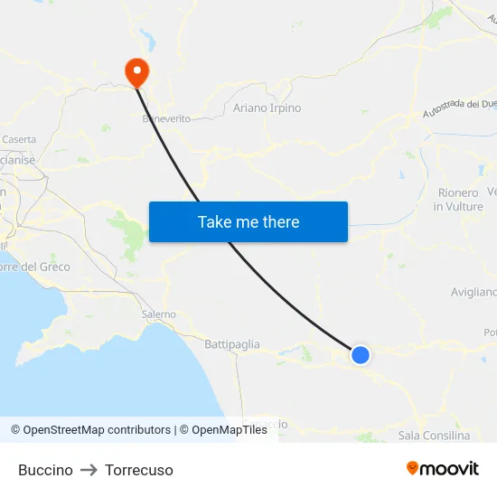 Buccino to Torrecuso map