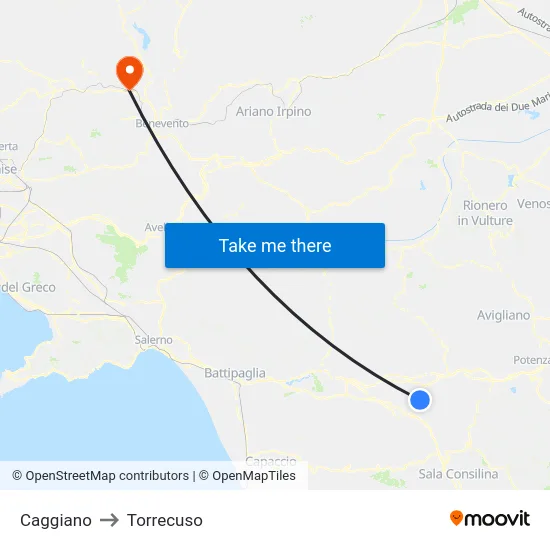 Caggiano to Torrecuso map