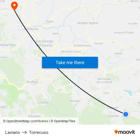 Laviano to Torrecuso map