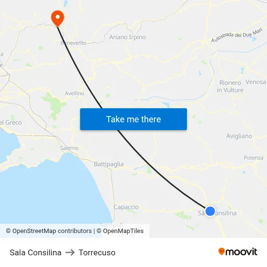 Sala Consilina to Torrecuso map