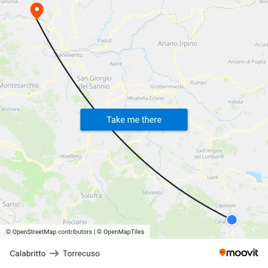 Calabritto to Torrecuso map