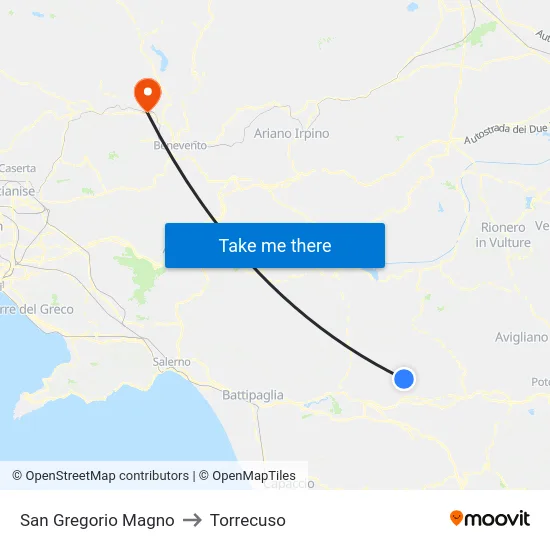 San Gregorio Magno to Torrecuso map