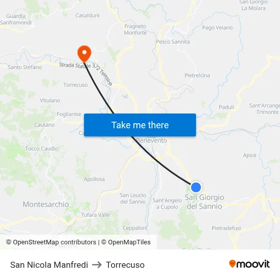 San Nicola Manfredi to Torrecuso map