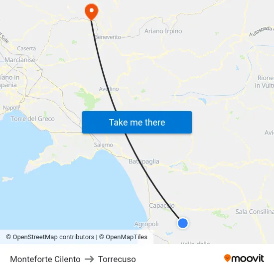 Monteforte Cilento to Torrecuso map