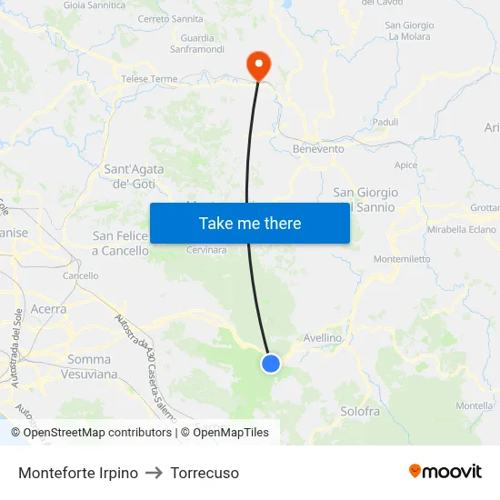 Monteforte Irpino to Torrecuso map