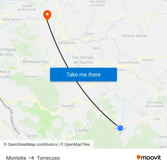 Montella to Torrecuso map