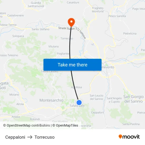 Ceppaloni to Torrecuso map
