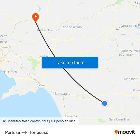 Pertosa to Torrecuso map