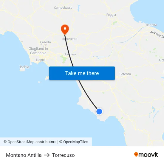 Montano Antilia to Torrecuso map