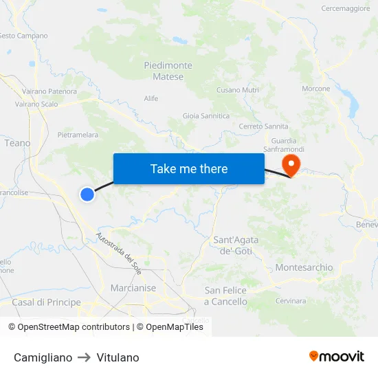 Camigliano to Vitulano map