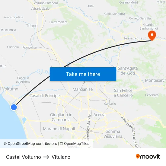 Castel Volturno to Vitulano map