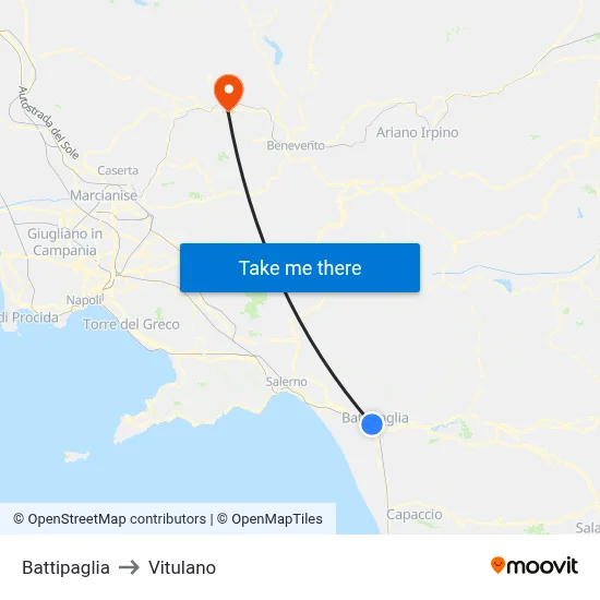 Battipaglia to Vitulano map