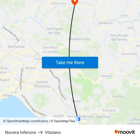 Nocera Inferiore to Vitulano map
