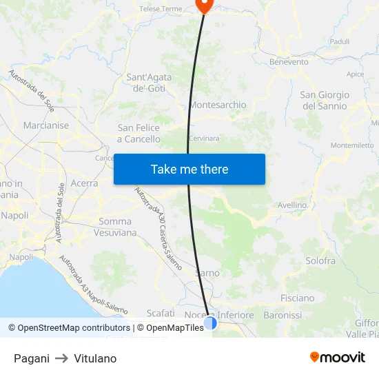 Pagani to Vitulano map