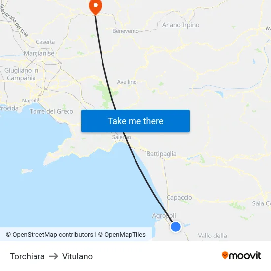Torchiara to Vitulano map