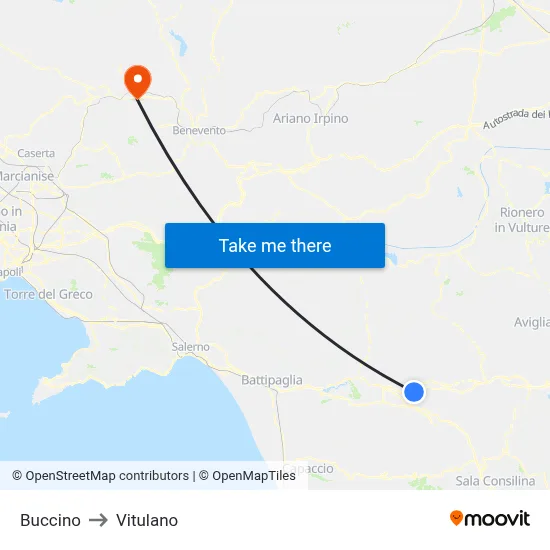 Buccino to Vitulano map