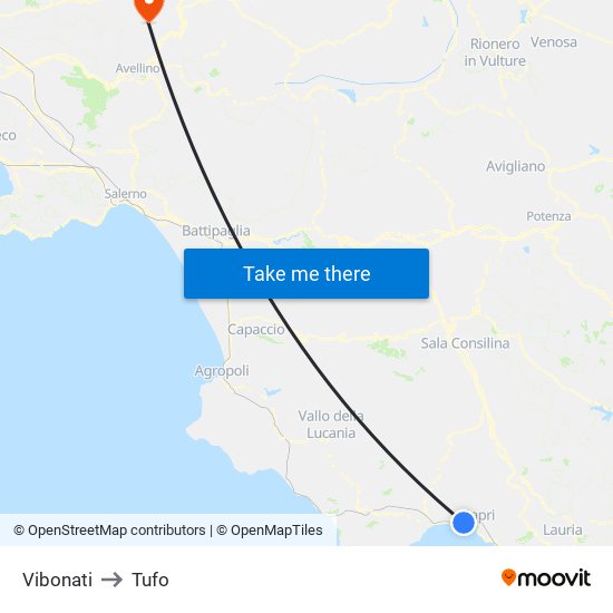 Vibonati to Tufo map