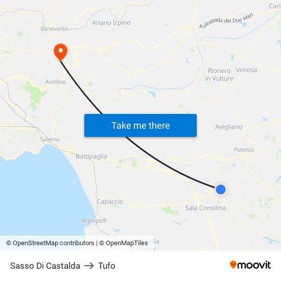 Sasso Di Castalda to Tufo map