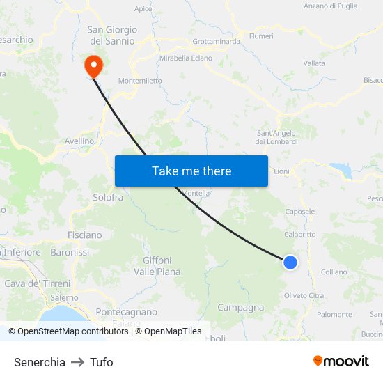 Senerchia to Tufo map