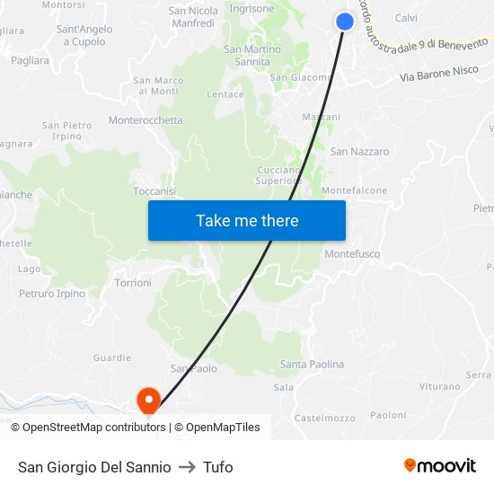 San Giorgio Del Sannio to Tufo map