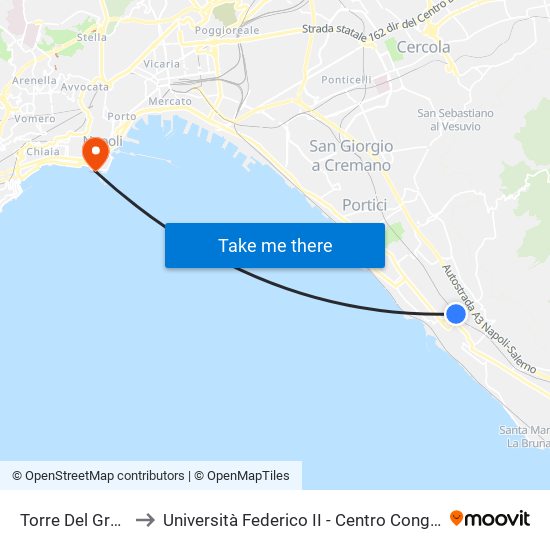 Torre Del Greco to Università Federico II - Centro Congressi map