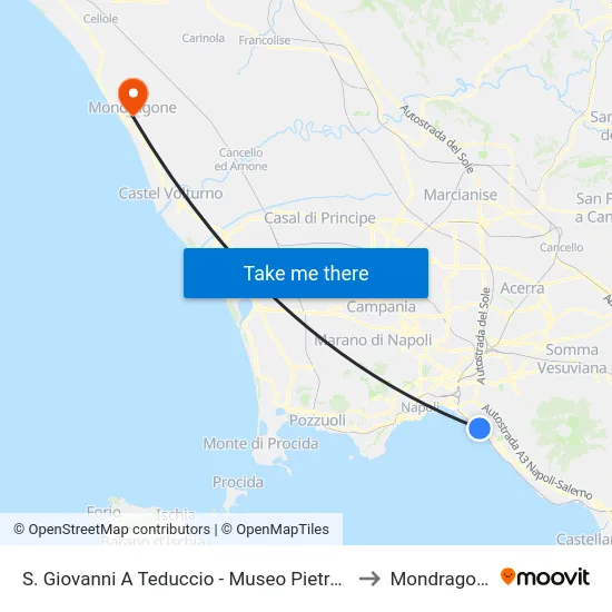 S. Giovanni A Teduccio - Museo Pietrarsa to Mondragone map