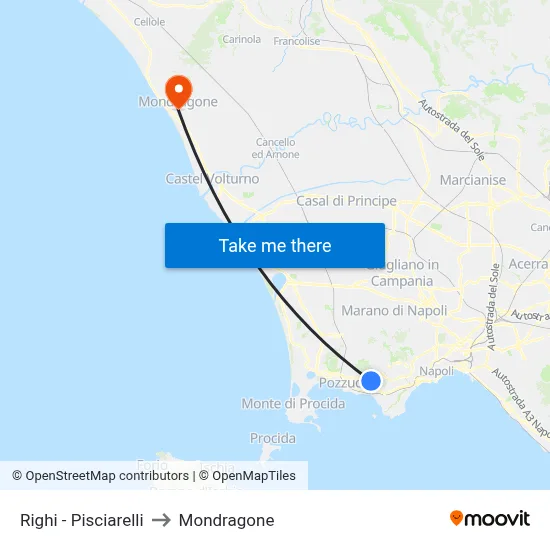 Righi - Pisciarelli to Mondragone map