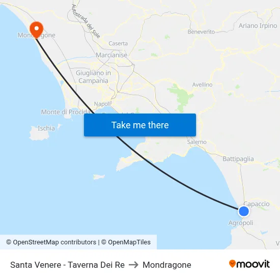 Santa Venere - Kings Tavern to Mondragone map