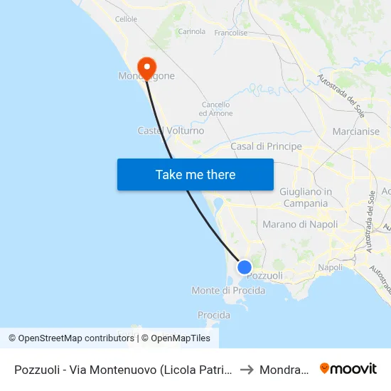 Pozzuoli - Via Montenuovo (Licola Patria - Navidad) to Mondragone map