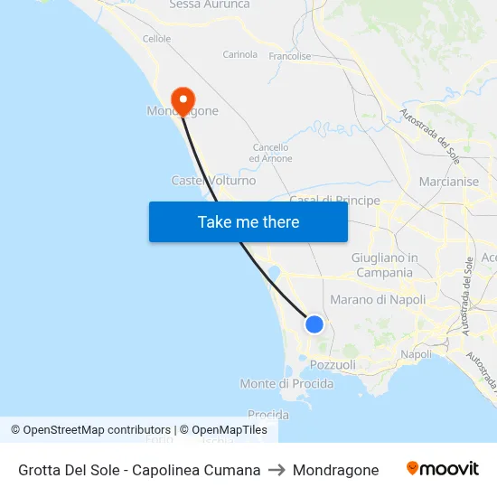 Grotta Del Sole - Capolinea Cumana to Mondragone map