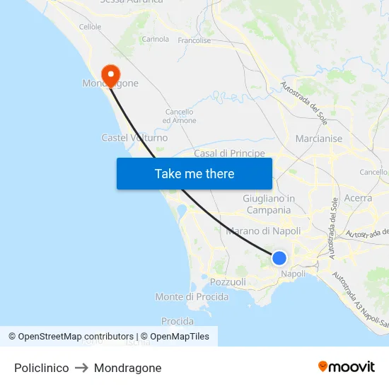 Polyclinic to Mondragone map